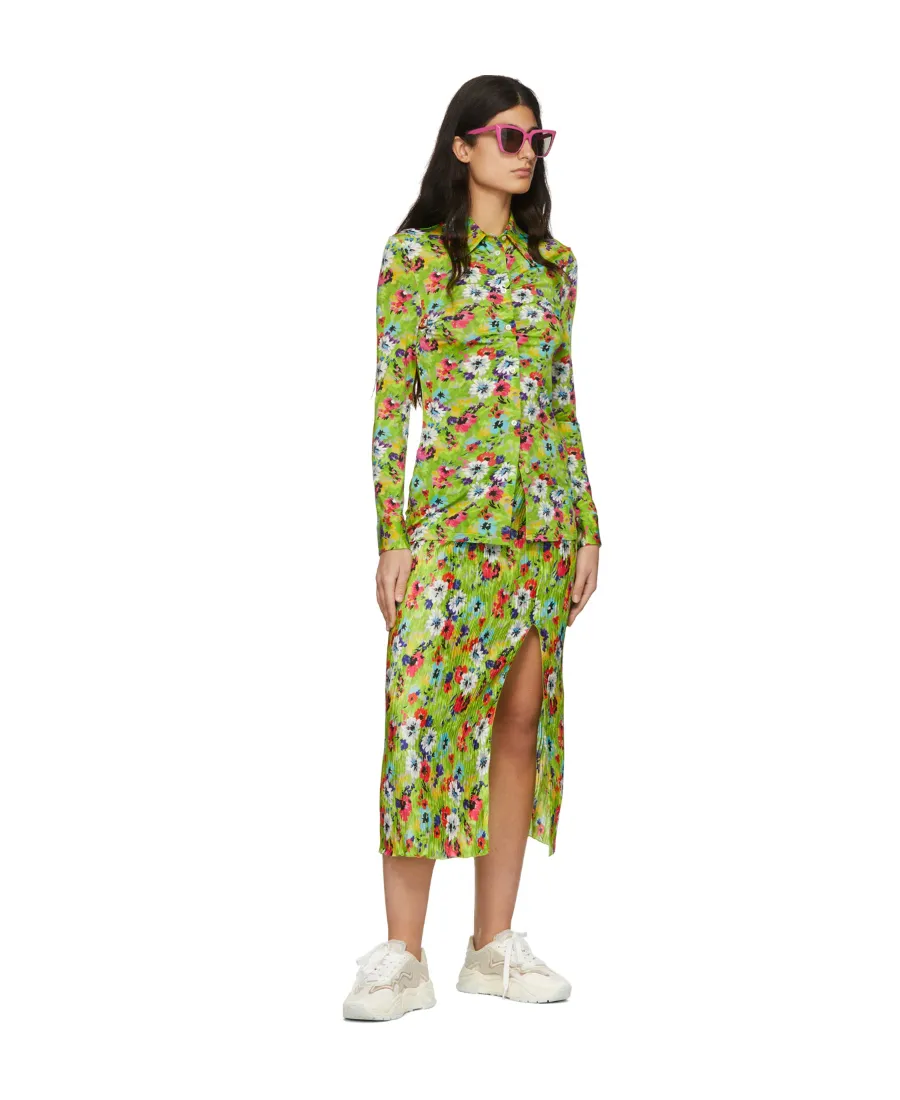 Floral-Print Ruched Slim Shirt