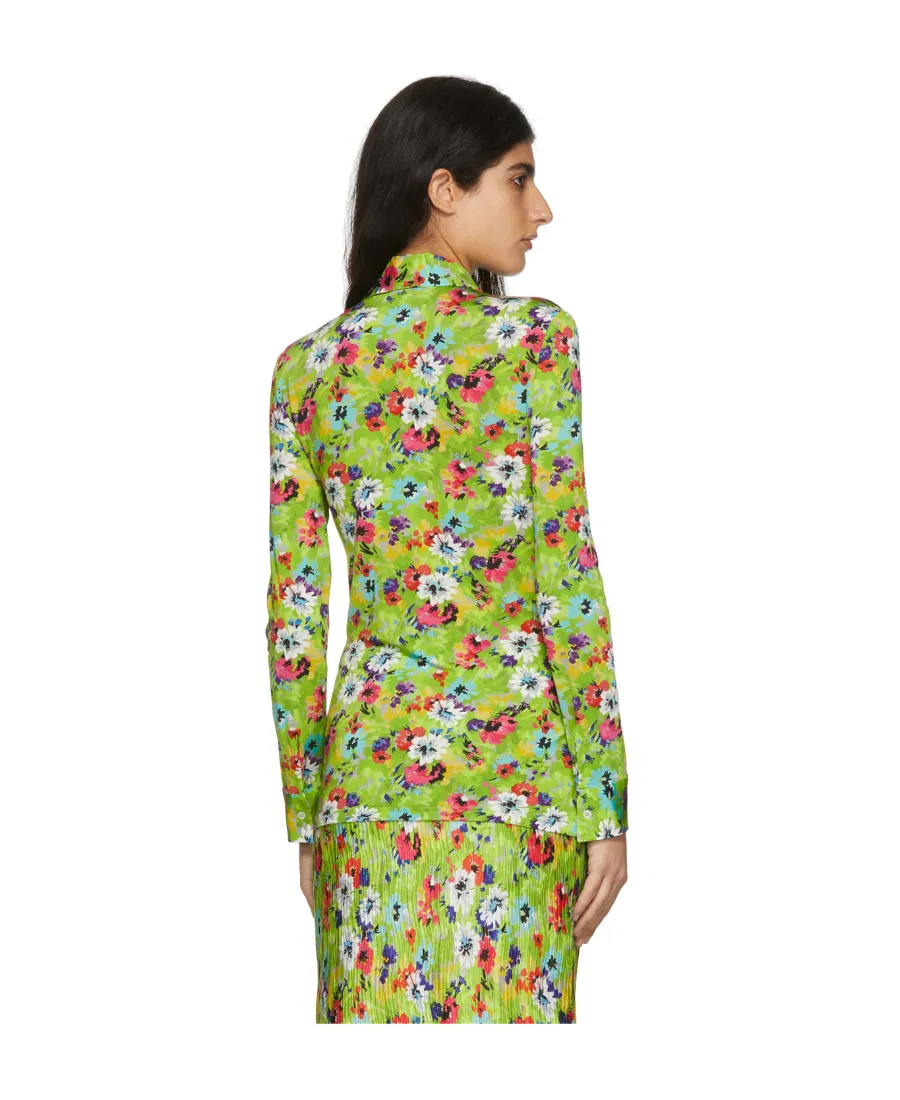 Floral-Print Ruched Slim Shirt
