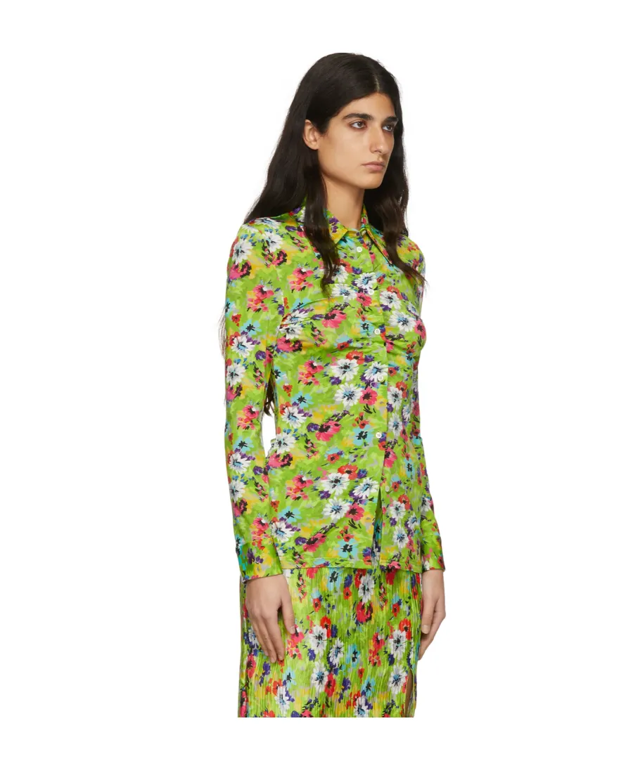 Floral-Print Ruched Slim Shirt