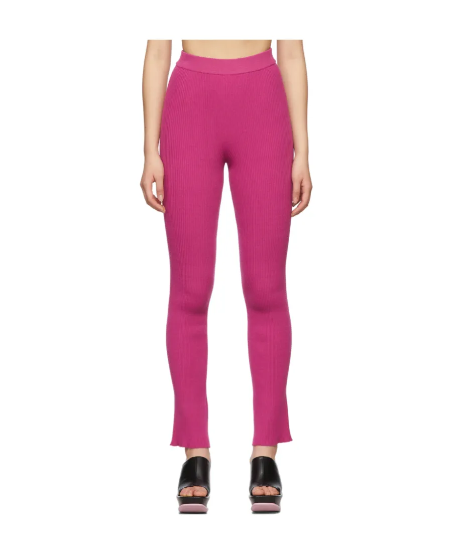 High-Waisted Ribbed-Knit Trousers