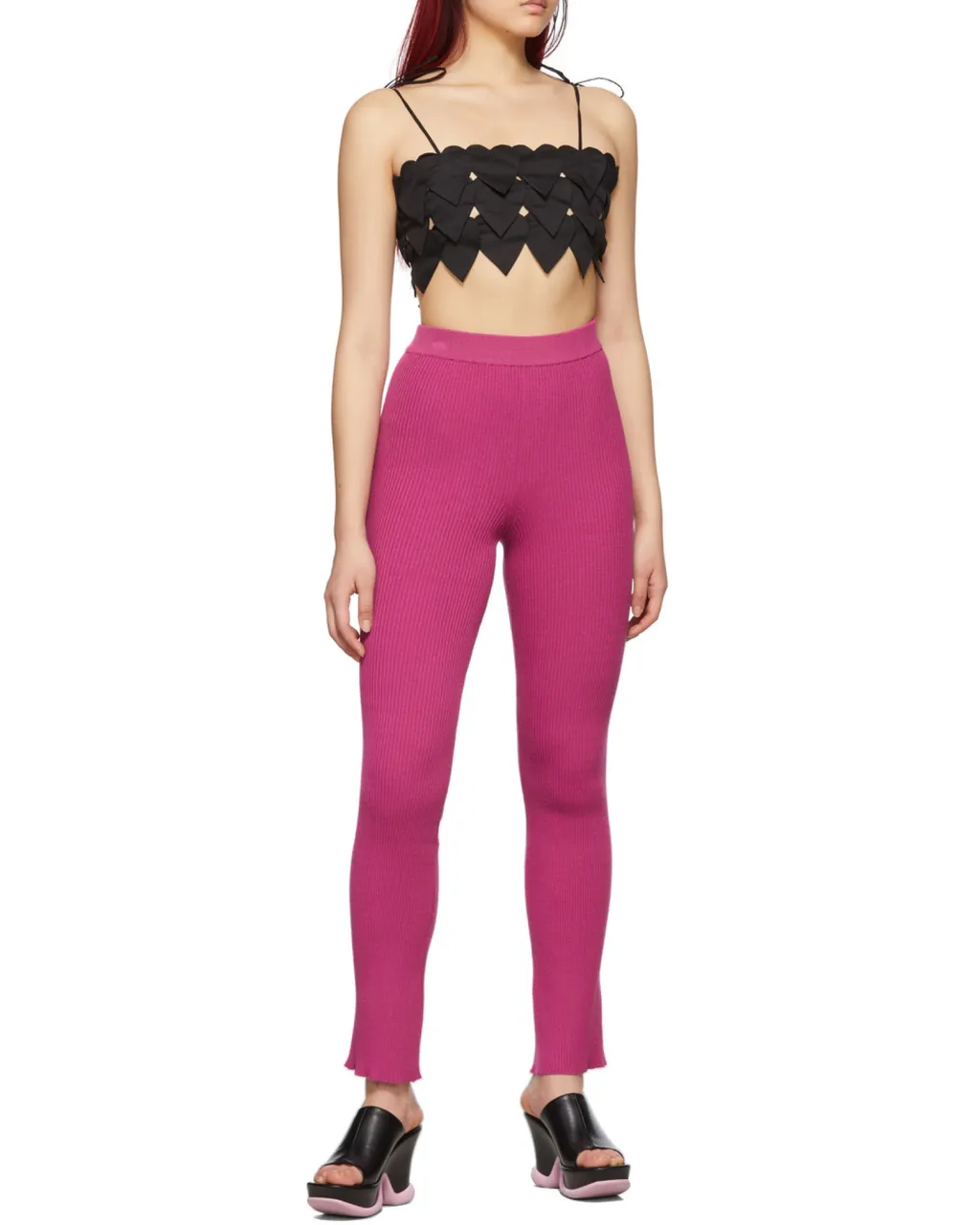 High-Waisted Ribbed-Knit Trousers