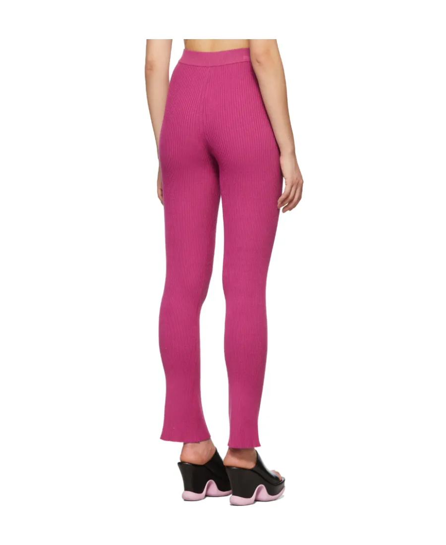 High-Waisted Ribbed-Knit Trousers