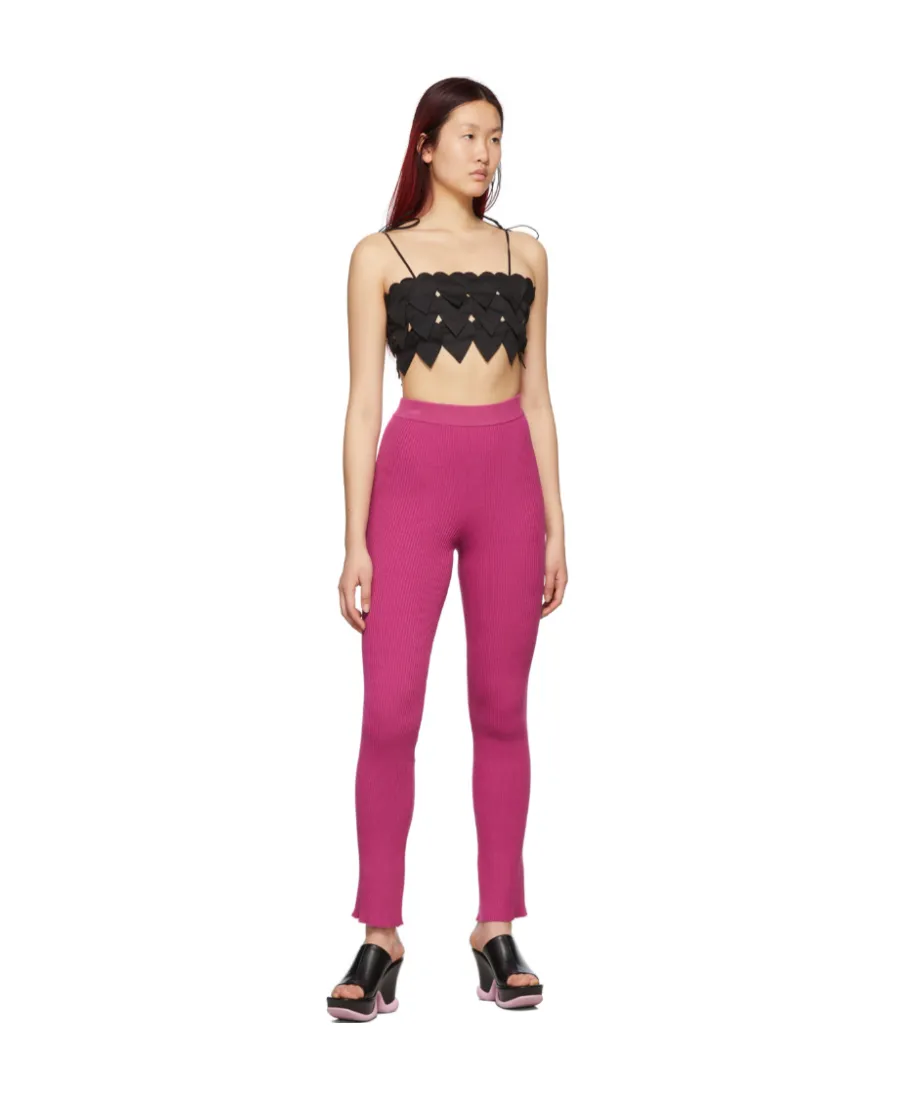 High-Waisted Ribbed-Knit Trousers