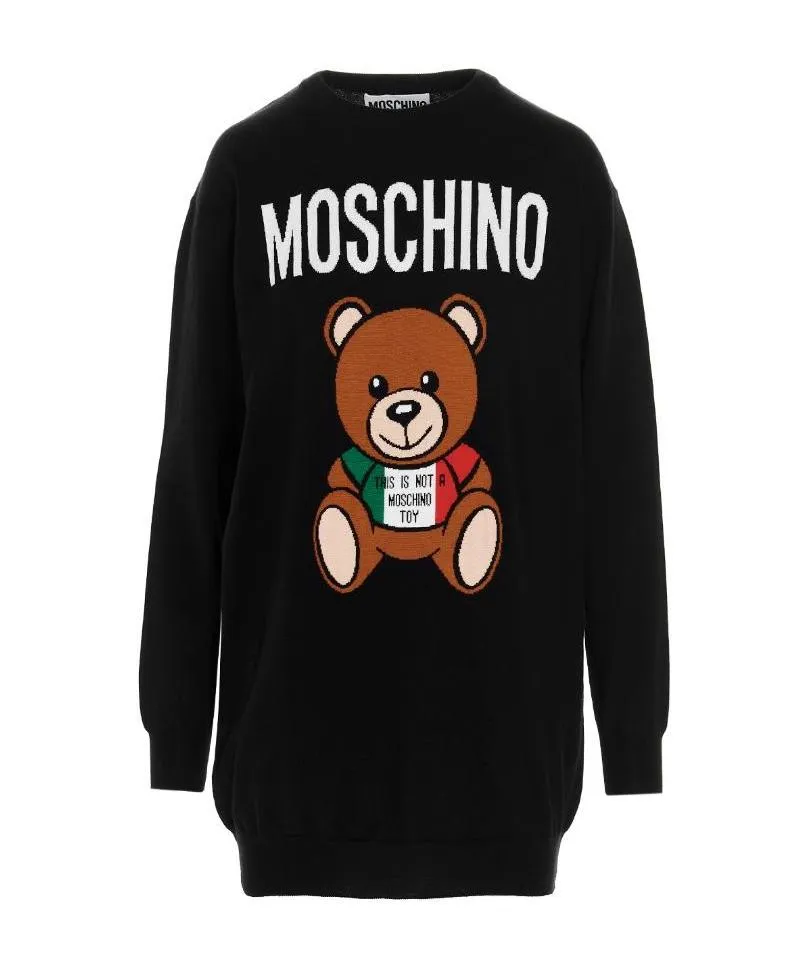 Logo-Print Bear-Motif Sweater Dress