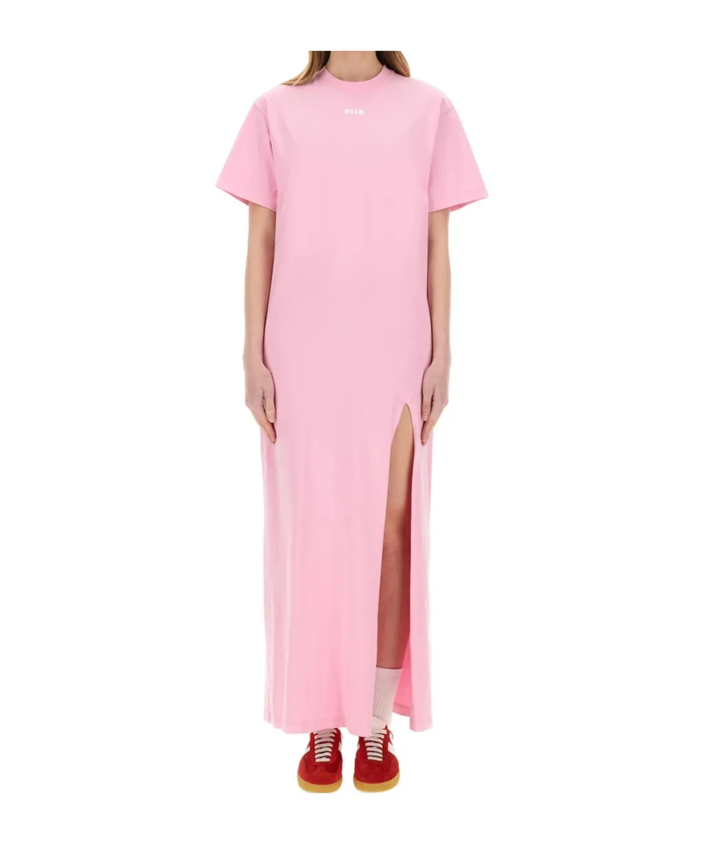 Logo Printed Side-Slit Maxi Dress