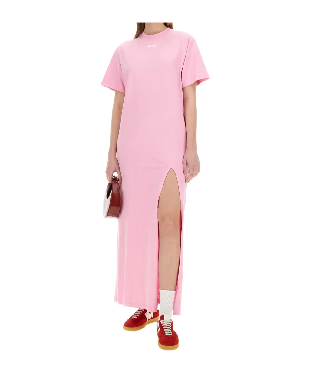 Logo Printed Side-Slit Maxi Dress