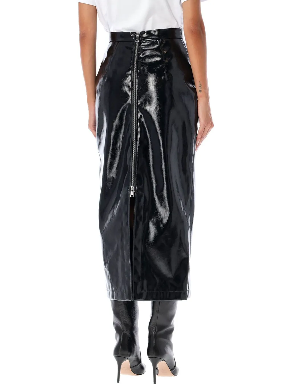 Faux-Leather Zipped Midi Skirt