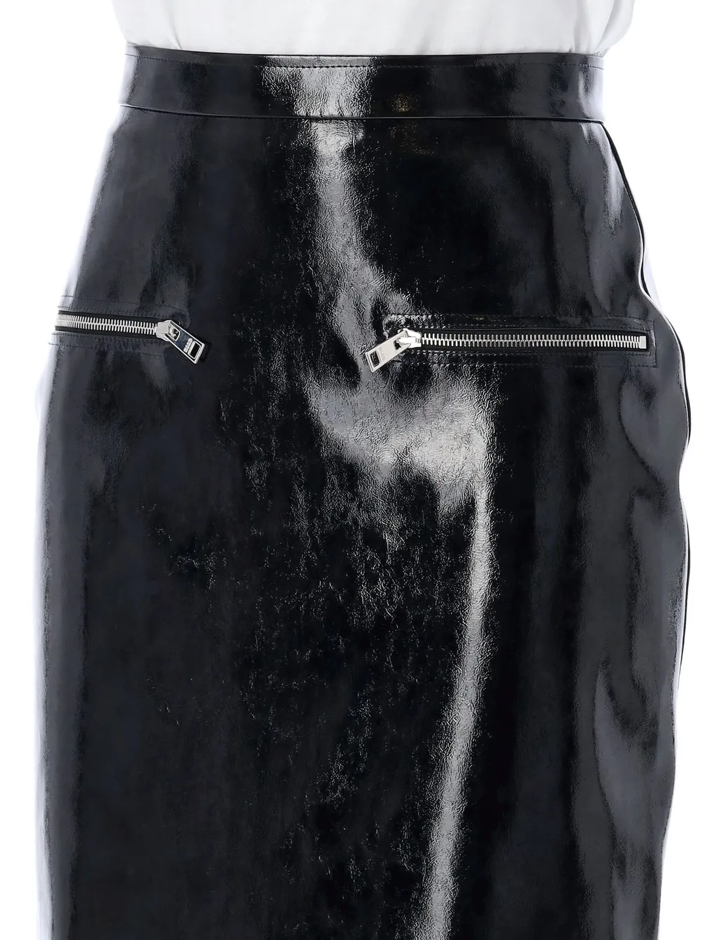 Faux-Leather Zipped Midi Skirt