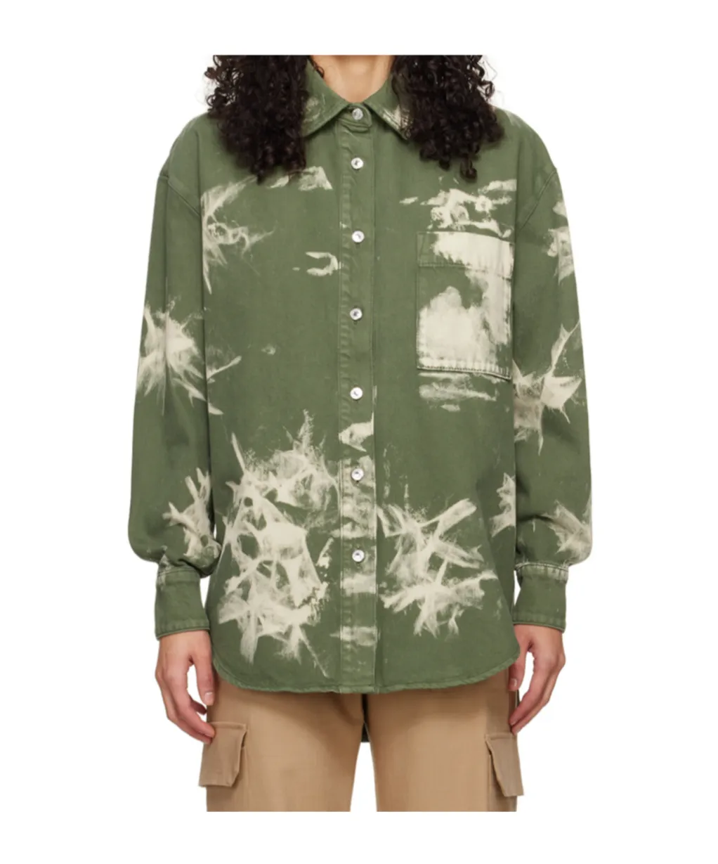 Bleached-Effect Denim Overshirt