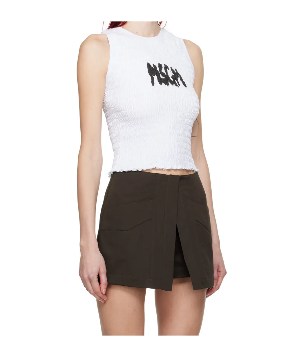 Logo-Print Smocked Cotton Top