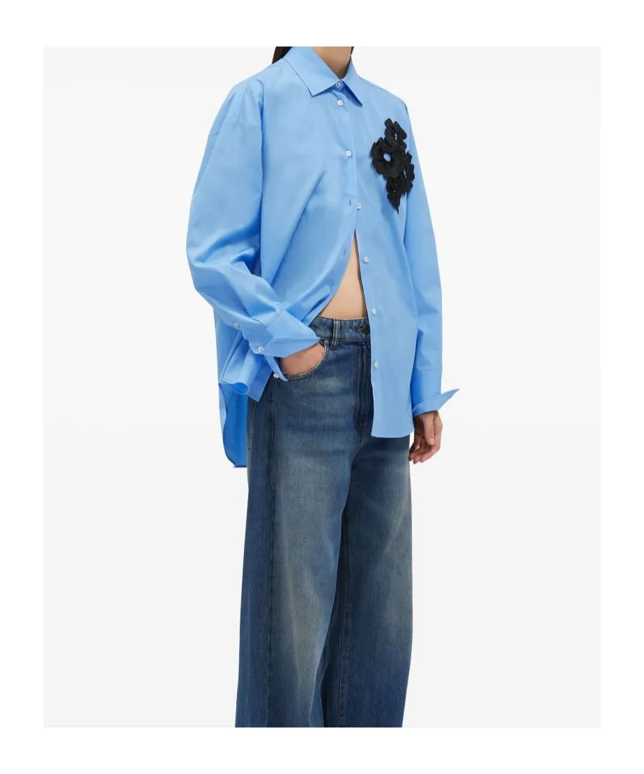 Floral Patch Curved Hem Shirt