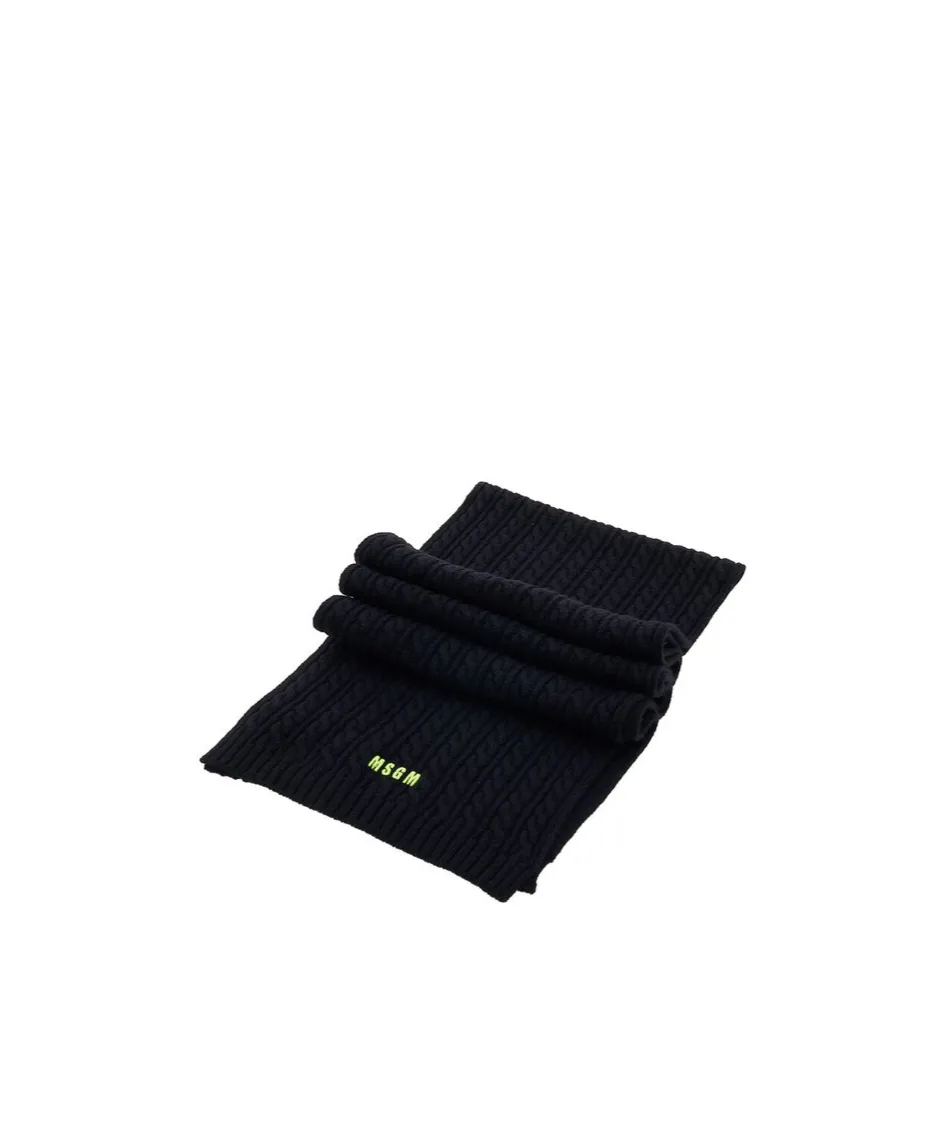 Embroidered Logo Cable Knit Scarf
