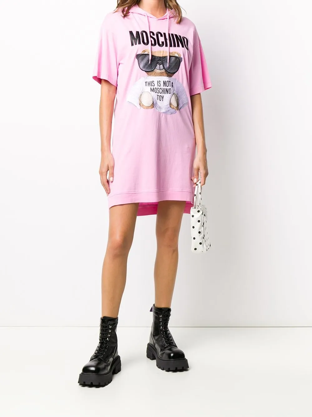 Teddy Bear Printed Hooded T-Shirt Dress