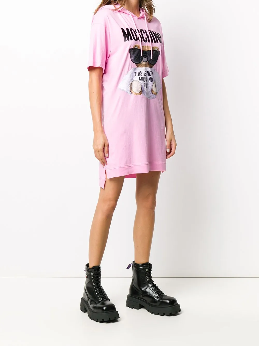 Teddy Bear Printed Hooded T-Shirt Dress