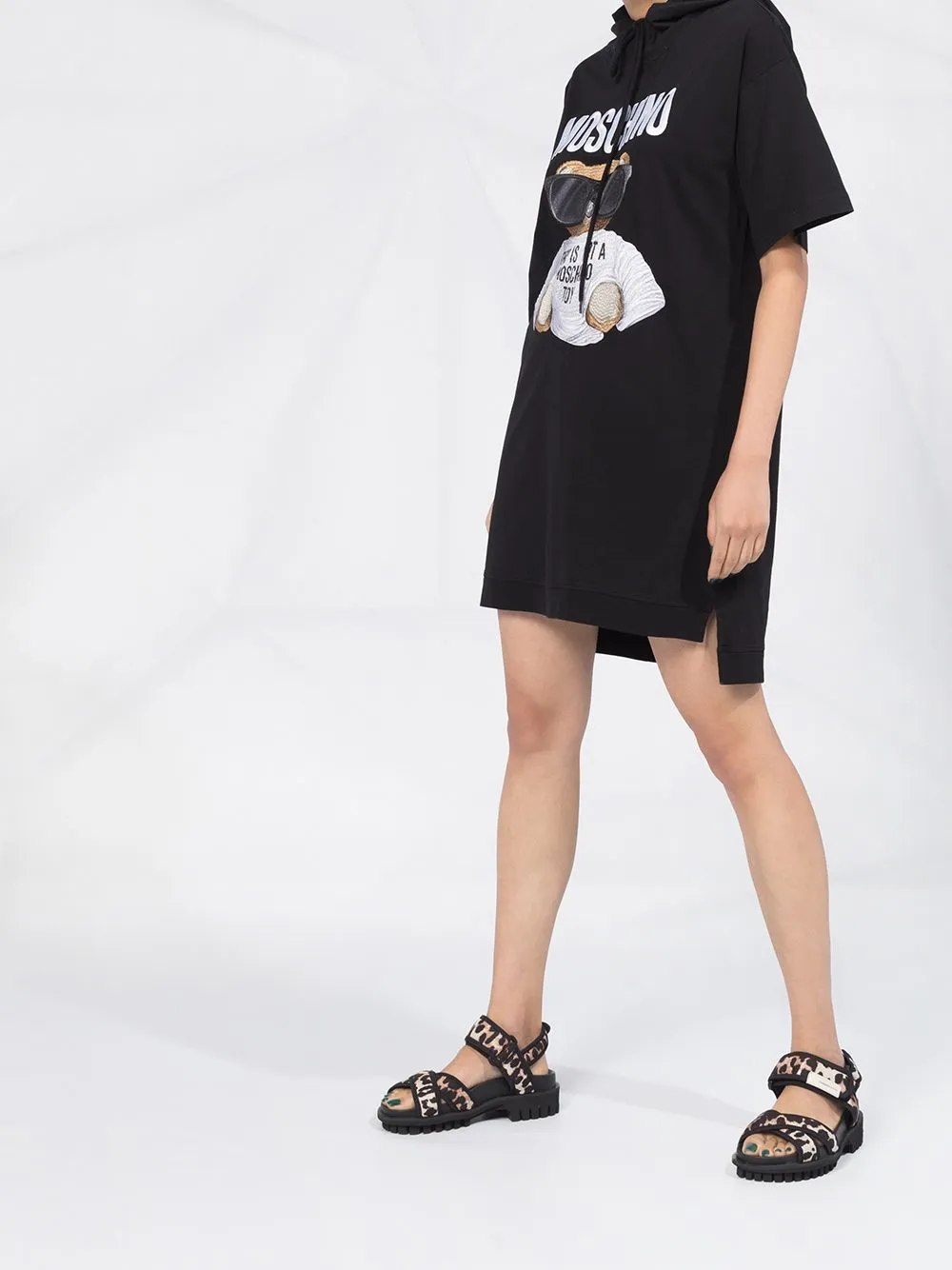 Teddy Bear Print Hooded Dress