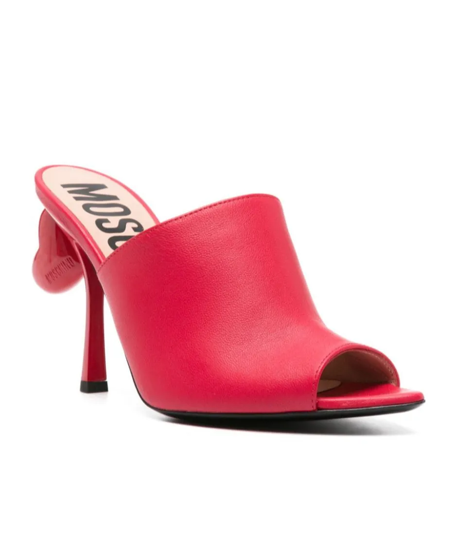 100Mm Heart-Detail Leather Mules