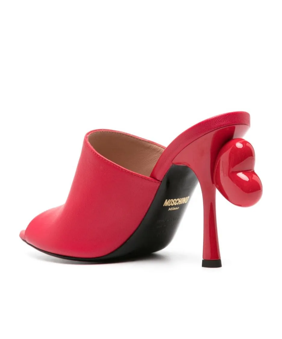 100Mm Heart-Detail Leather Mules