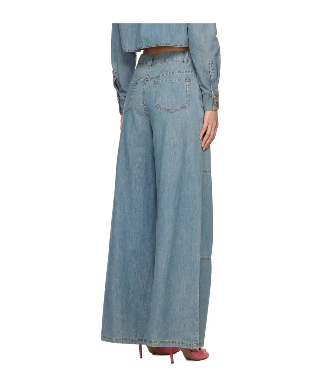 Wide Leg Sewing Detail Denim Trousers