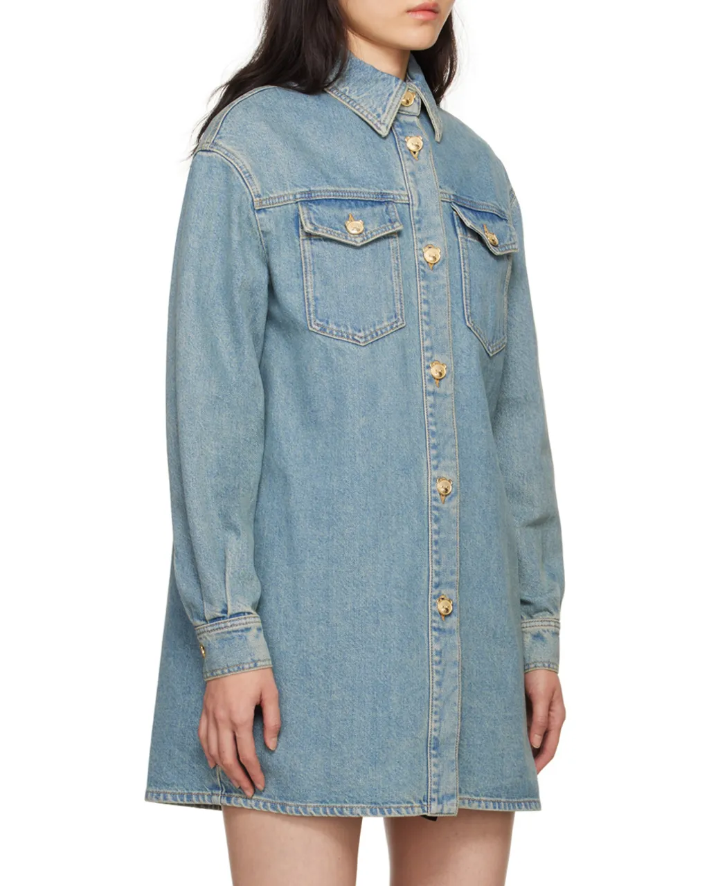 Teddy Bear Long-Sleeved Denim Shirt