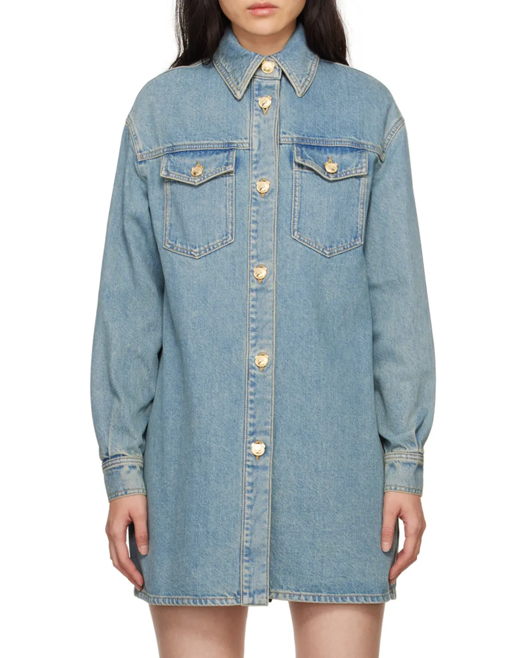 Teddy Bear Long-Sleeved Denim Shirt