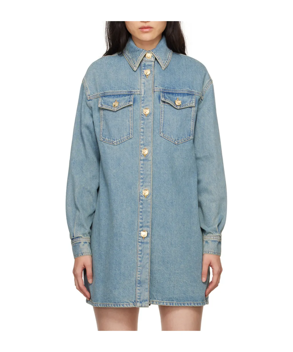 Teddy Bear Long-Sleeved Denim Shirt
