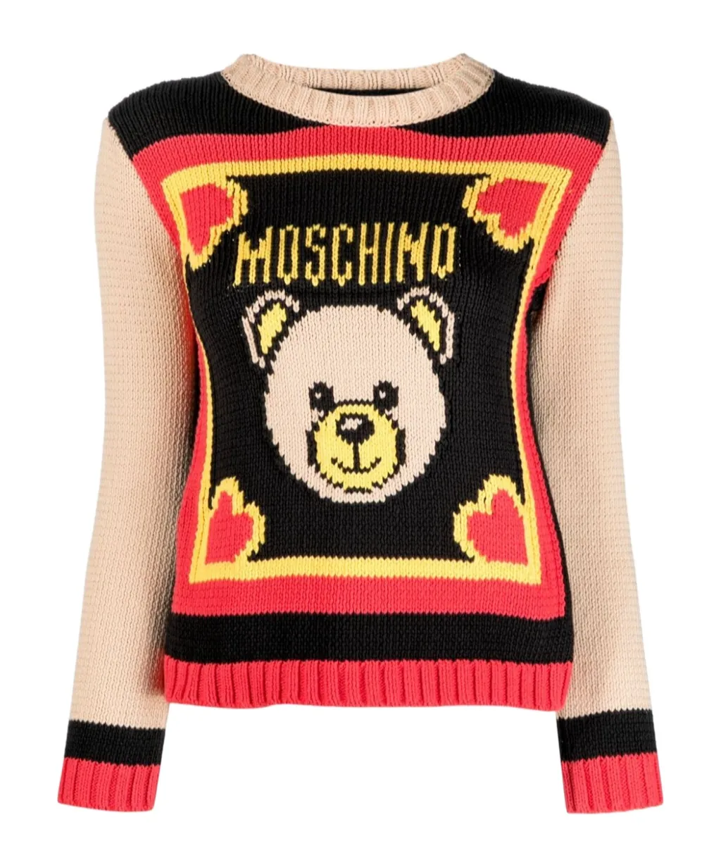 Teddy Bear Intarsia-Knit Crewneck Jumper