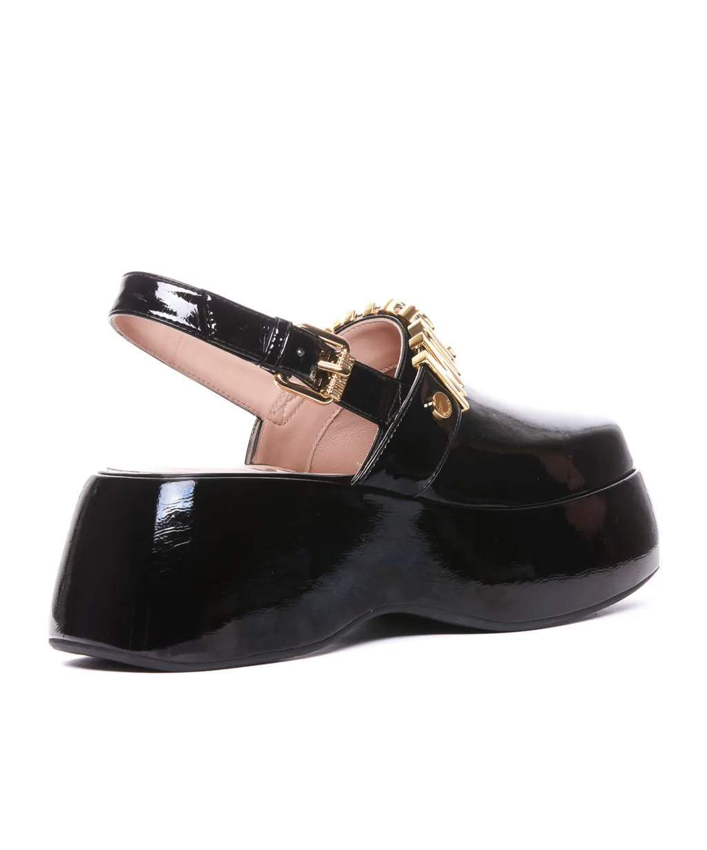 Logo-Lettering Patent Platform Pumps