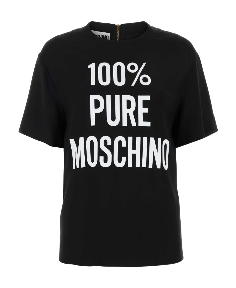 100% Pure Moschino Slogan Printed Crewneck T-Shirt