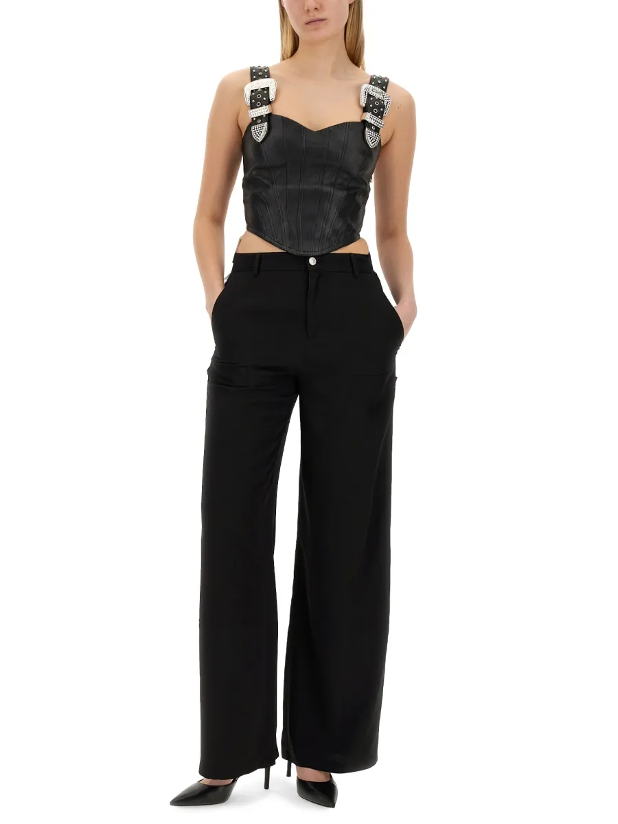 Wide-Legged Button Casual Pants