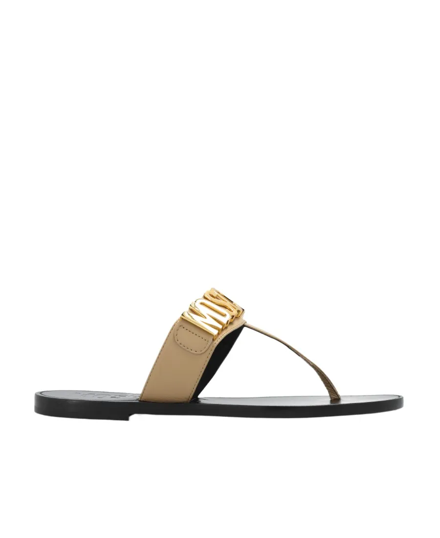 Logo-Plaque Leather Thong Sandals
