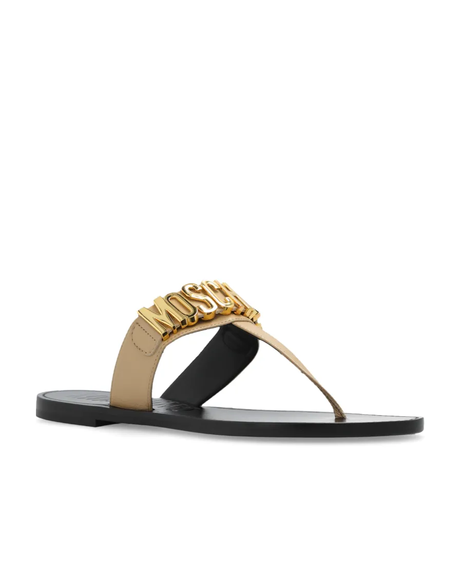 Logo-Plaque Leather Thong Sandals