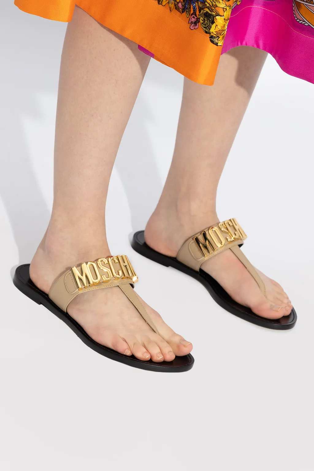 Logo-Plaque Leather Thong Sandals