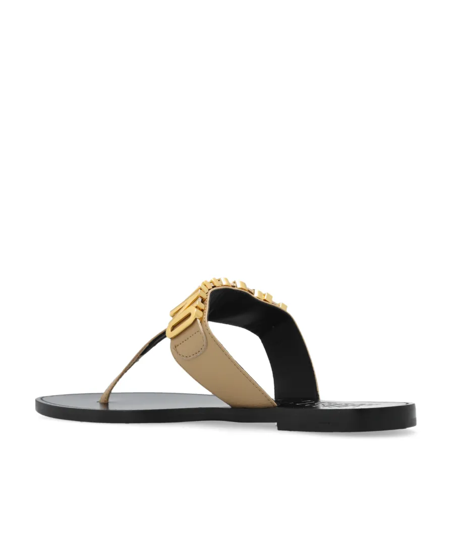 Logo-Plaque Leather Thong Sandals