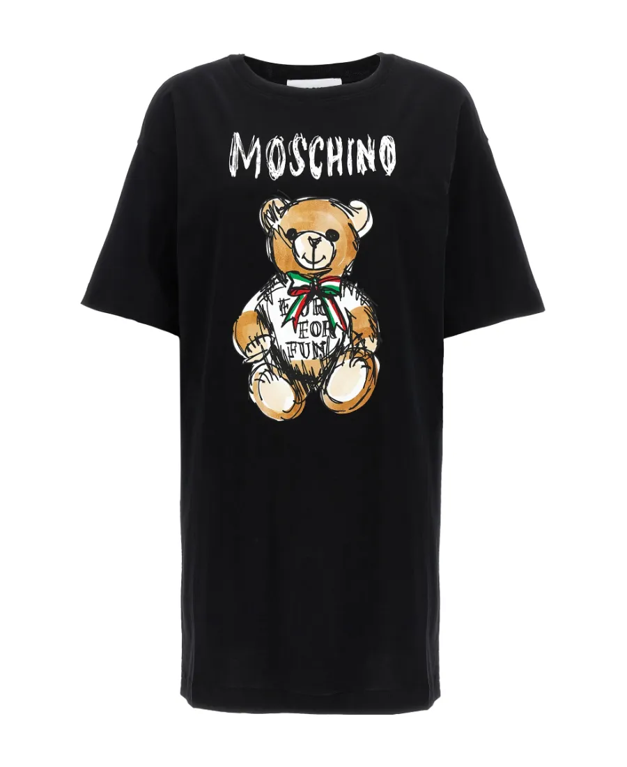 Teddy Bear Printed Crewneck Midi T-Shirt Dress