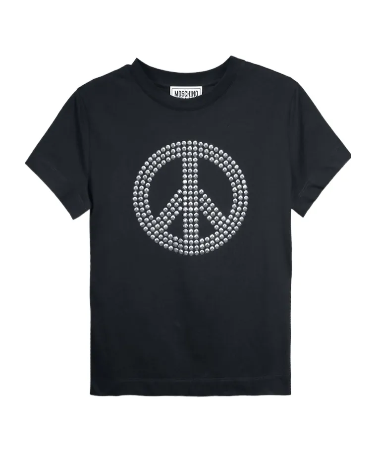 Peace Sign-Motif Crewneck T-Shirt