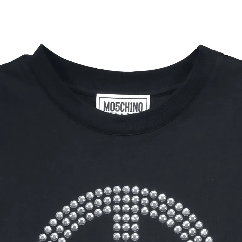 Peace Sign-Motif Crewneck T-Shirt