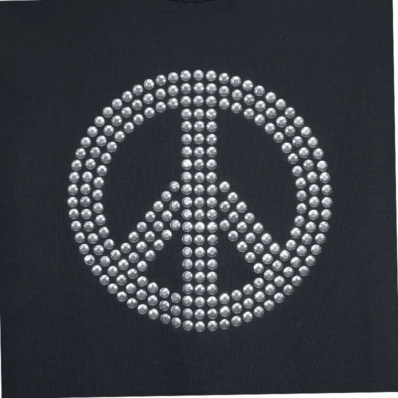 Peace Sign-Motif Crewneck T-Shirt