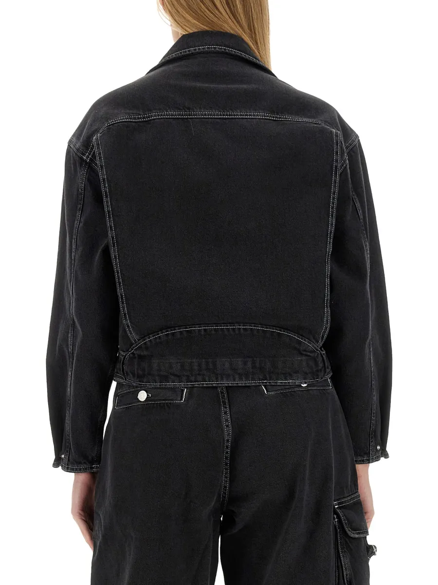 Zipped Belted Denim Biker Jacket