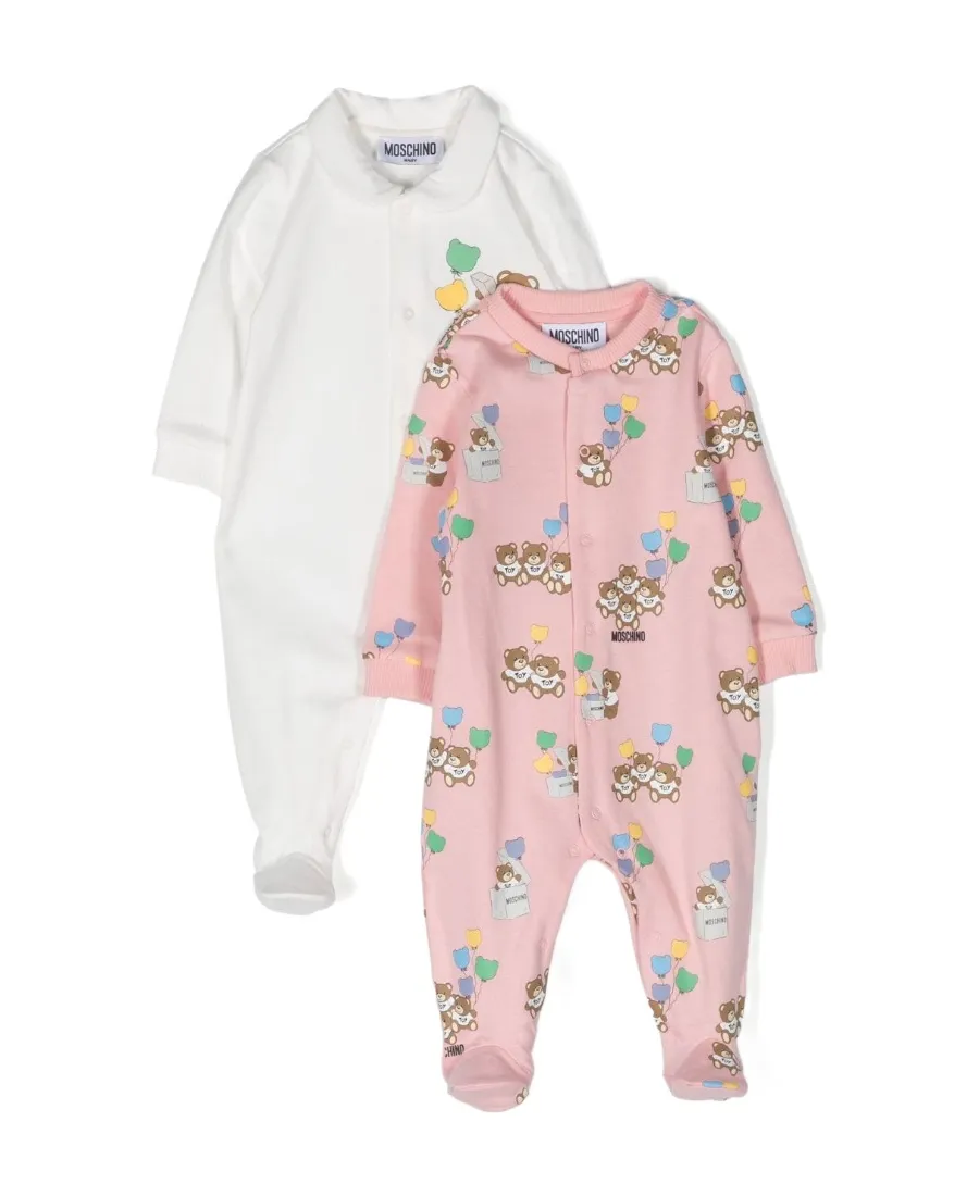 Teddy Bear Print Footed Jumpsuit Set