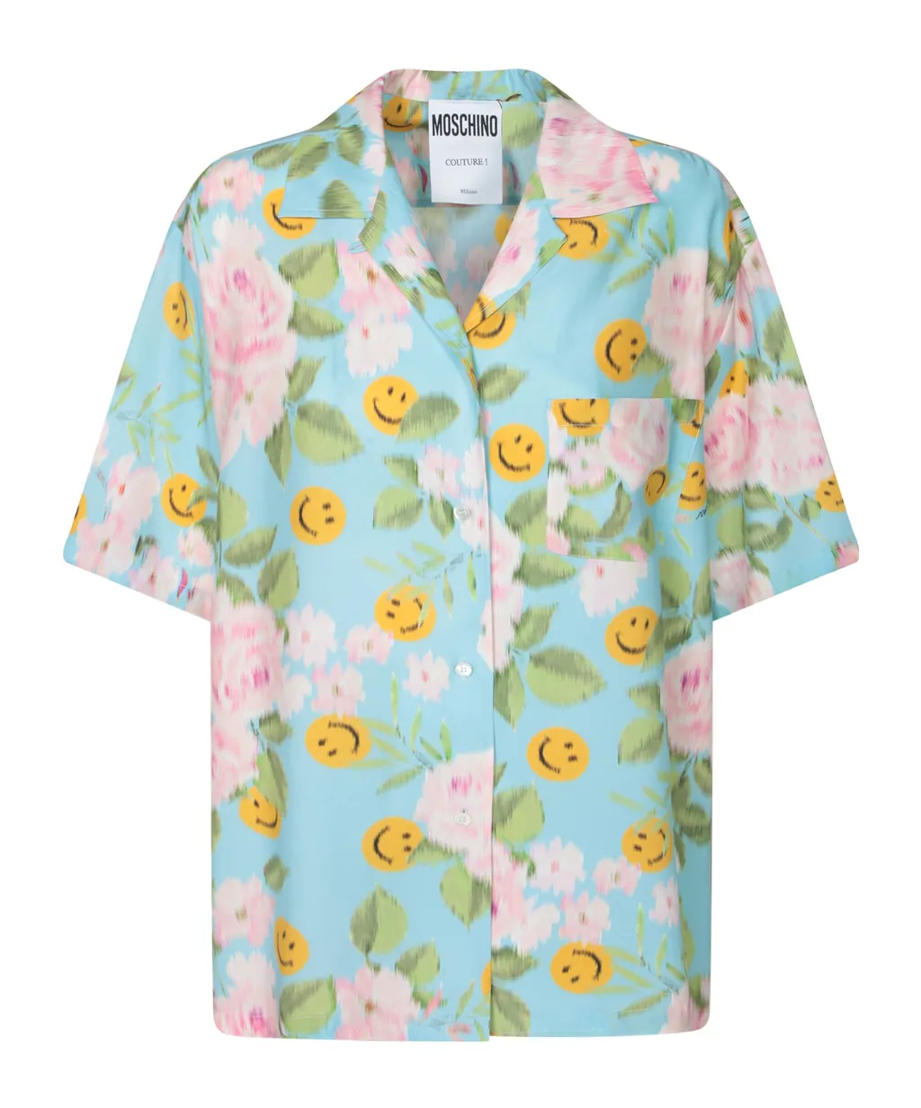 X Smiley Short Sleeved Satin Shirt