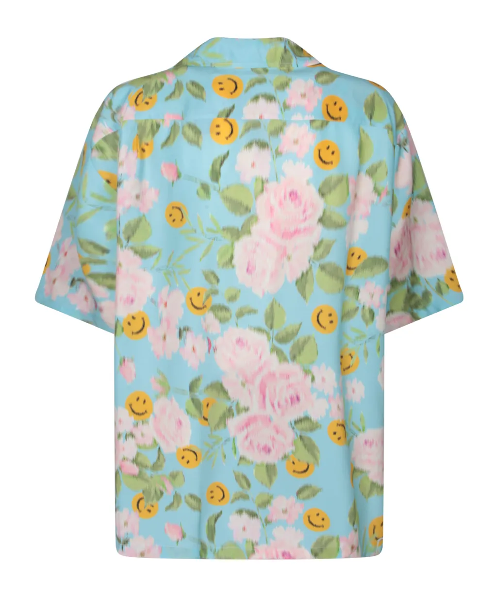 X Smiley Short Sleeved Satin Shirt