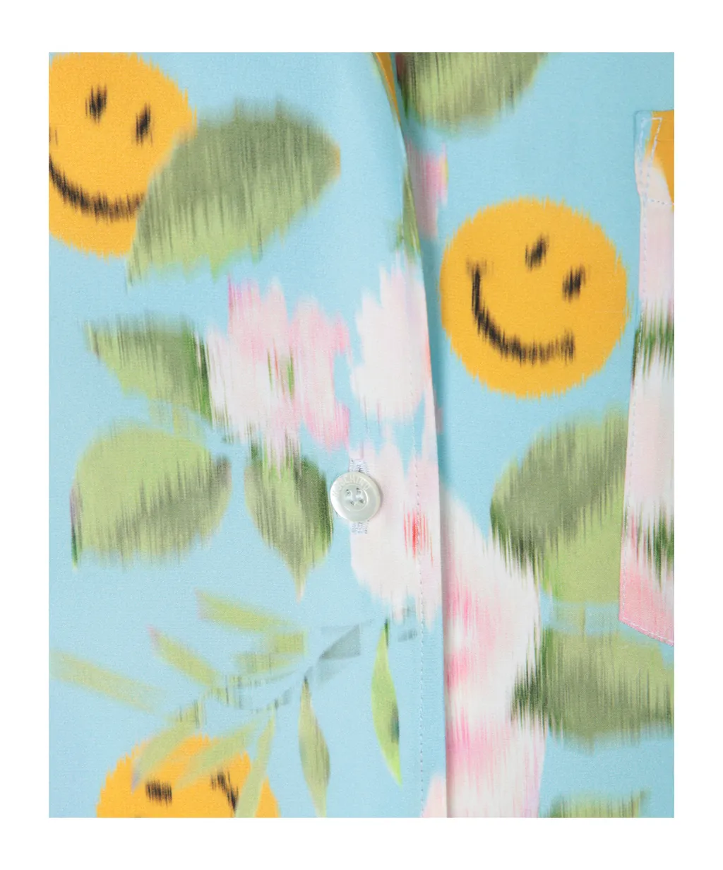 X Smiley Short Sleeved Satin Shirt