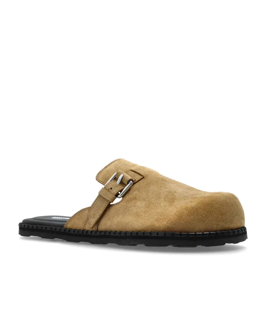 Buckle Detailed Round Toe Mules