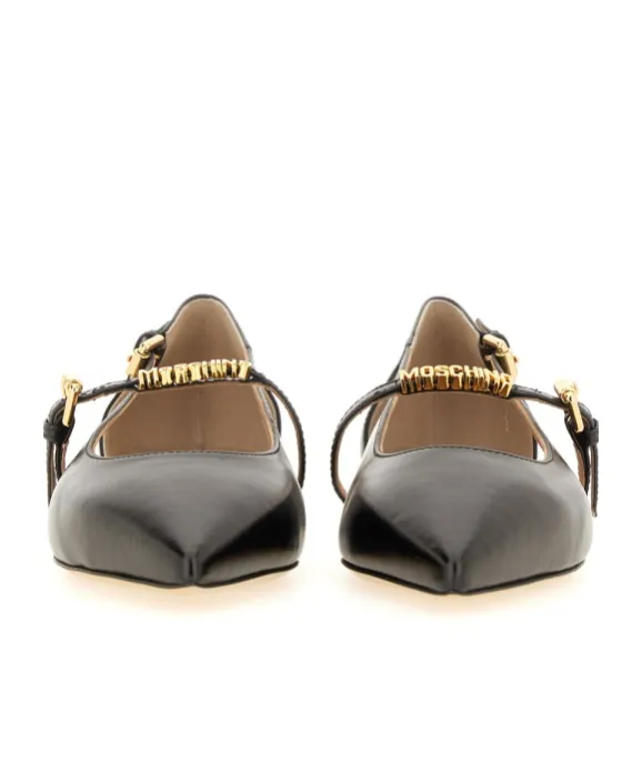 Logo Lettering Pointed-Toe Flat Shoes