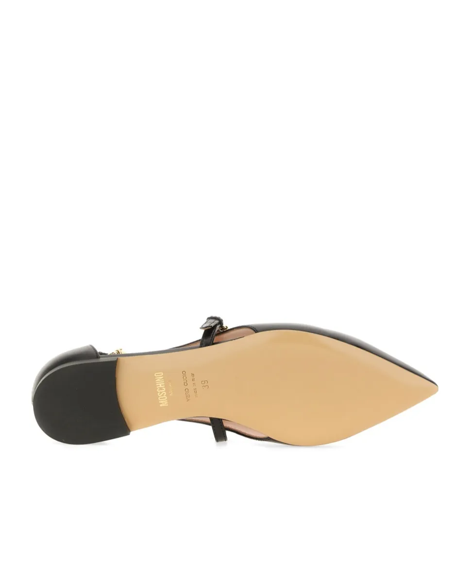 Logo Lettering Pointed-Toe Flat Shoes