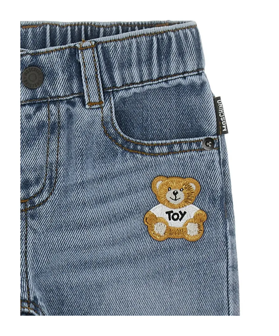 Teddy Bear-Embroidered Denim Jeans