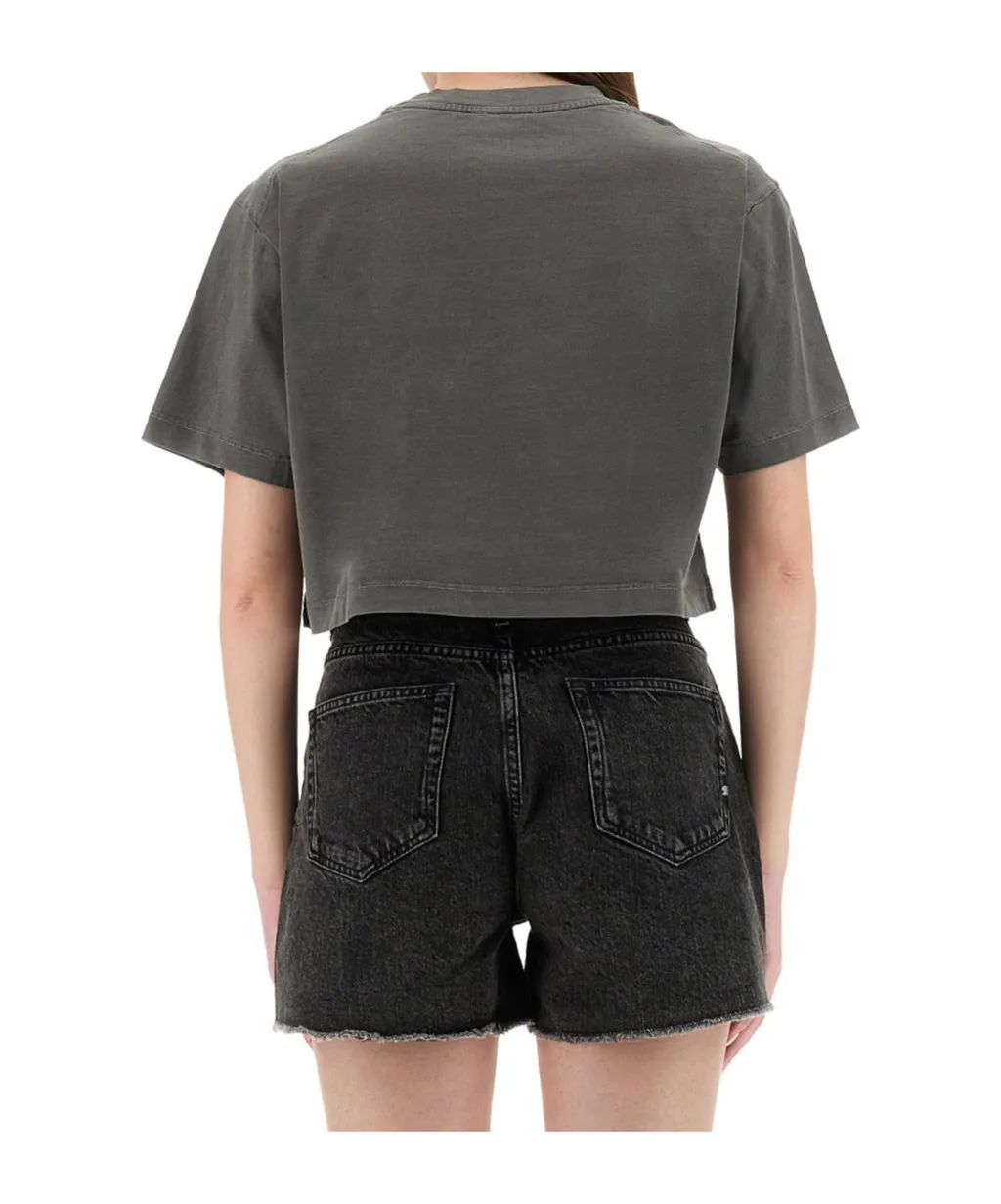 Jeans Printed Jersey Crop T-Shirt