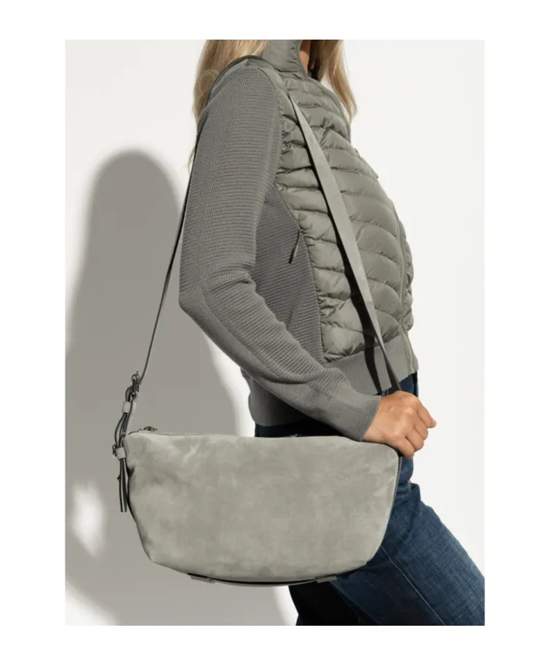 Suede Zip-Fastening Shoulder Bag