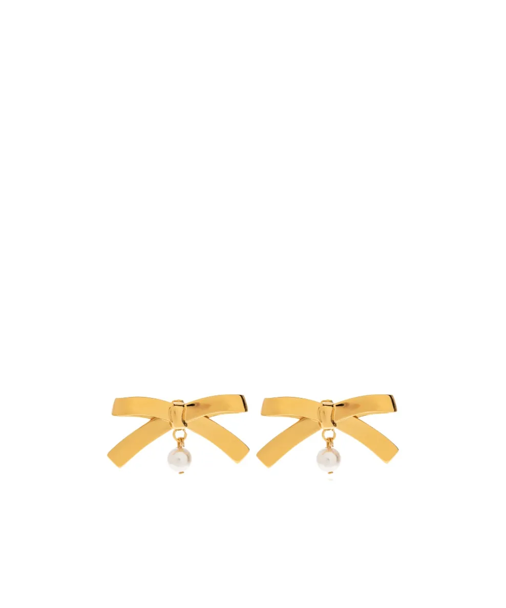 Bow-Shape Pearl-Embellishment Earrings