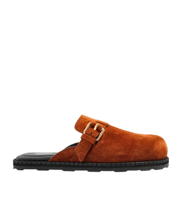 Buckle-Fastening Suede Mules